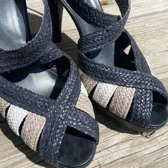 Rare! Stuart Weitzman Smooth + Woven Leather Stiletto Sandals Women's Size 9.5 - Picture 8 of 15